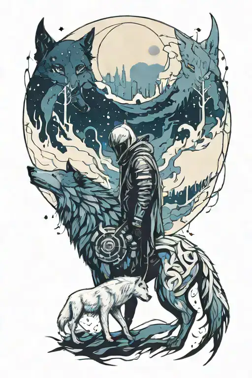 wolf And Moon Knight tattoo design idea