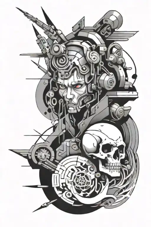 Japanese cyberpunk abstract tattoo design idea