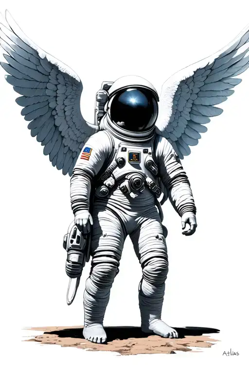 atlas, mythology, Greek, detail, wings spread wings, astronaut floating tattoo design idea