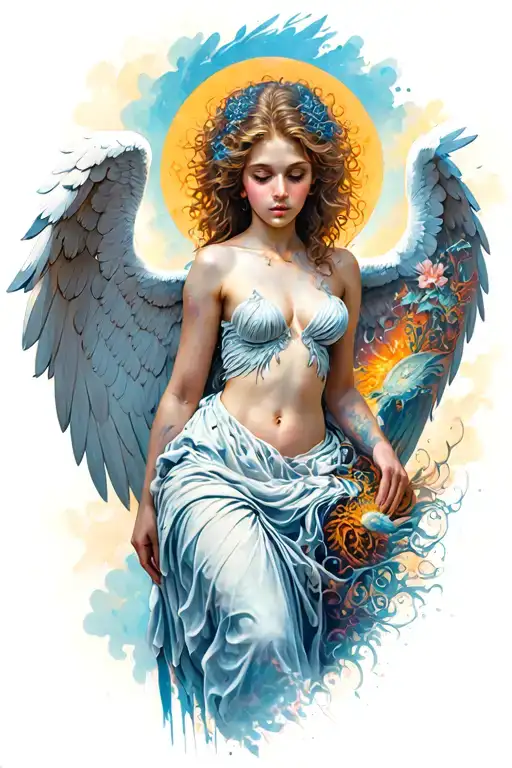 fallen angel watching tattoo design idea