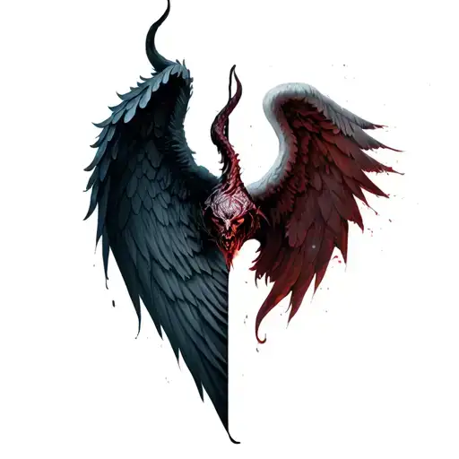 half demon, half angel wings tattoo design idea