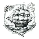 broken ship sailing tattoo design idea