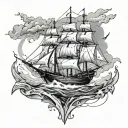 broken ship sailing tattoo design idea