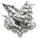broken ship sailing tattoo design idea