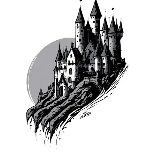 Cyber Sigilism Castle tattoo design idea