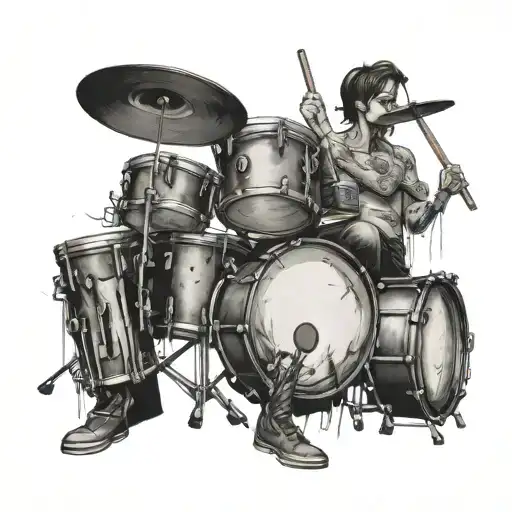 A tattoo of a drummer , passed through a lot of difficulties in life , still standing and successful with scars that rep tattoo design idea