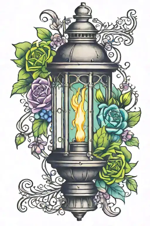 lantern with peridot and alexandrite gemstones tattoo design idea