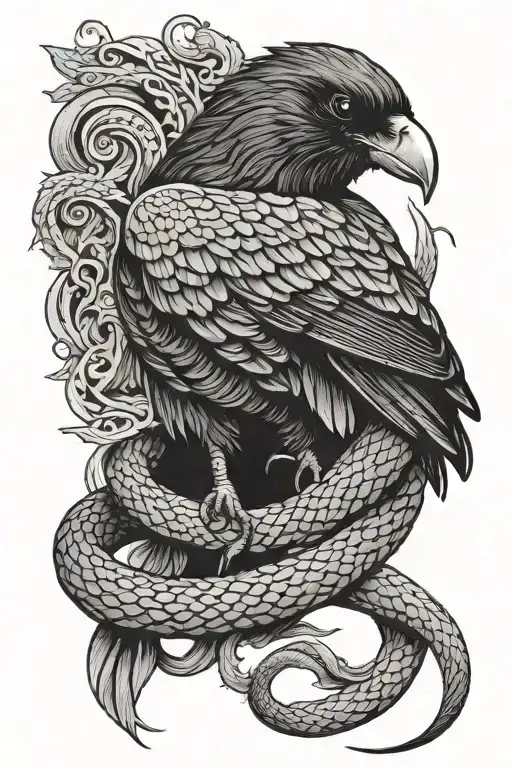 raven and snake tattoo design idea