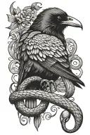 raven and snake tattoo design idea