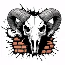 ram skull busting through brick wall being torn tattoo design idea