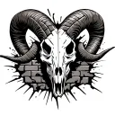 ram skull busting through brick wall being torn tattoo design idea