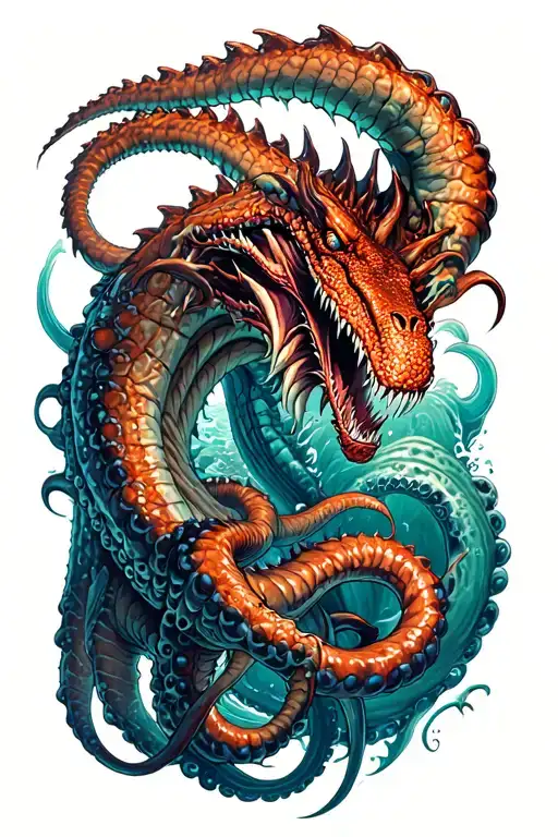 sea monsters fight with tentacles  tattoo design idea