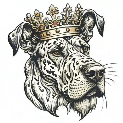 great dane face in lion wearing a crown tattoo design idea
