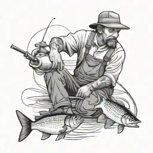 fishing carpenter work hard tattoo design idea