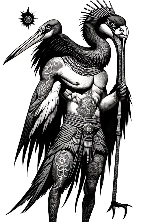 The egyptian god Thot with the Ibis head. Dark and mystical. His full body tattoo design idea
