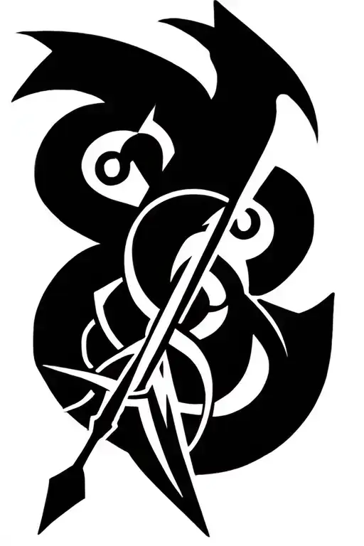 arrow, compass, viking rune intertwined tattoo design idea