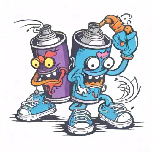 spray can character with face legs and arms tattoo design idea