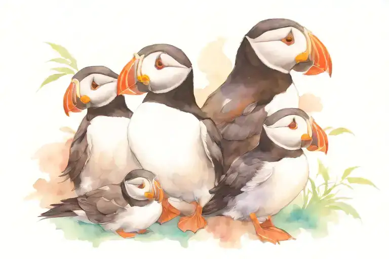 family of puffins. tattoo design idea