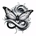 a wave,butterfly and infinity symbol intertwined but simplified  tattoo design idea
