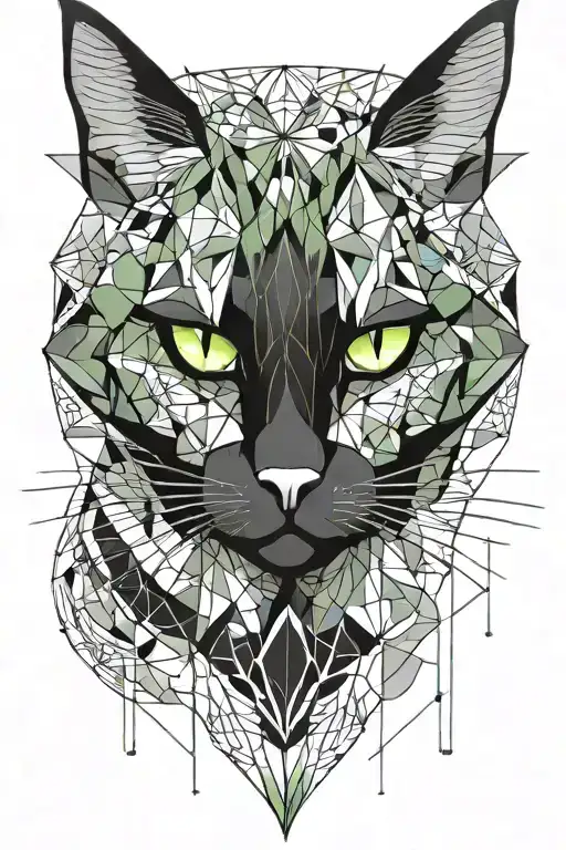 black cat with green eyes tattoo design idea