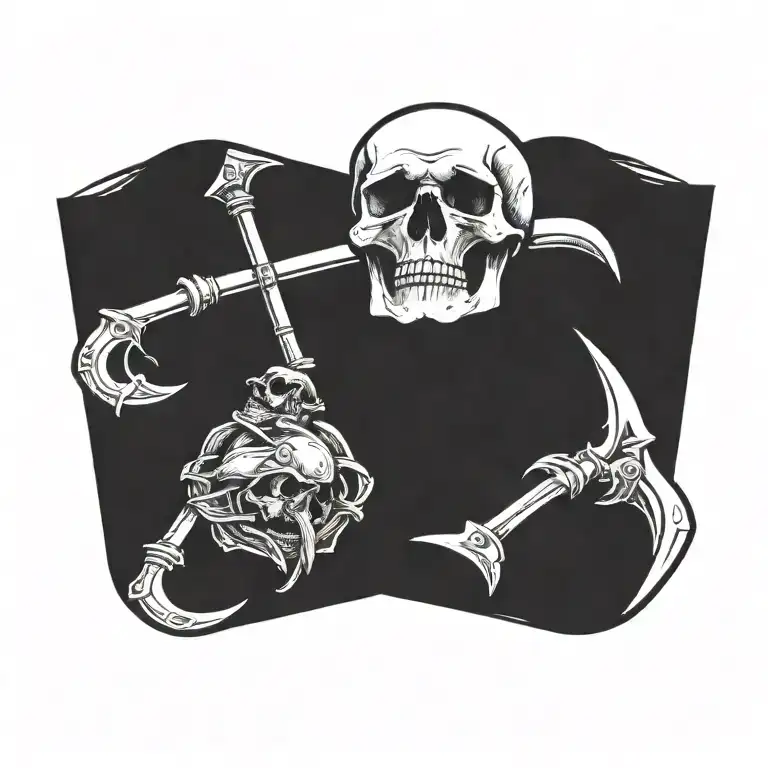 skull with scythes with memento mori tattoo design idea