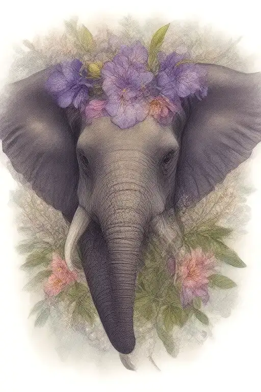 elephant head, African violets and pearls inside surrounded tattoo design idea
