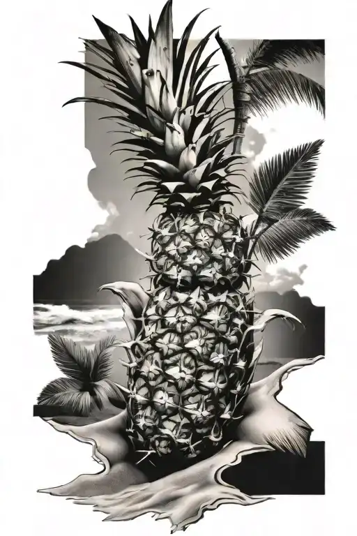 beach and pineapple tattoo design idea