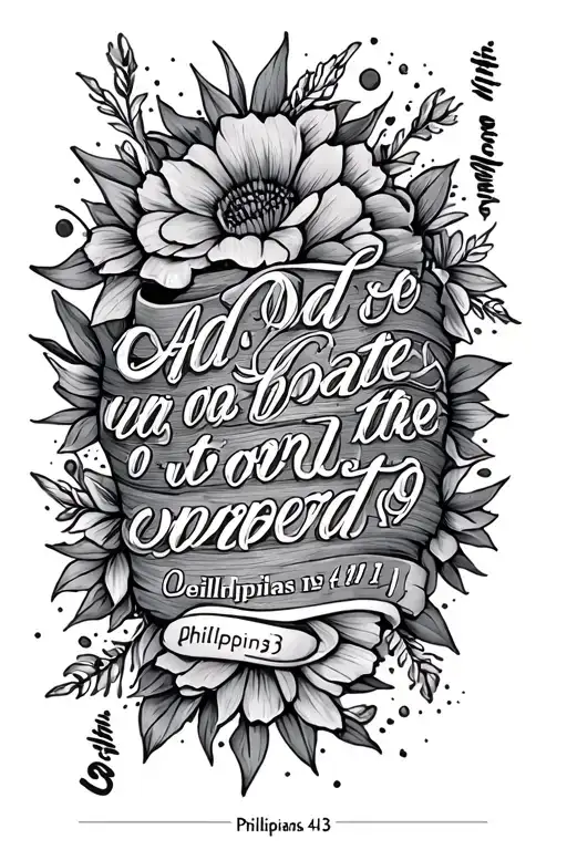 "Add the date 09/01/19 under" bible scripture Philippians 4:13 incorporated tattoo design idea