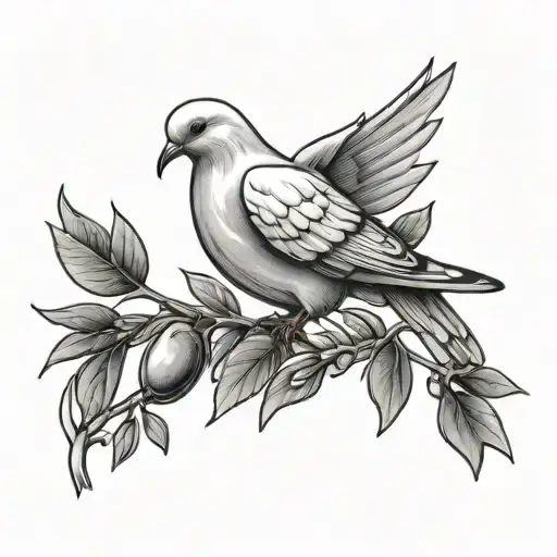 dove holding an olive branch with light rays tattoo design idea