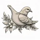 dove holding an olive branch with light rays tattoo design idea