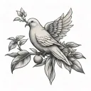 dove holding an olive branch with light rays tattoo design idea