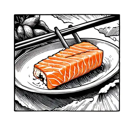 chopsticks holding a piece of sashimi with sushi ginger tattoo design idea