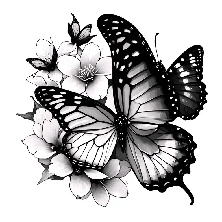 butterflies with cherry blossom tattoo design idea