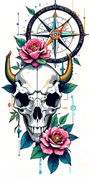 American Southwest, Sunset, Cactus, Desert Roses, Compass, Dreamcatcher, Metallic Snake, Longhorn skull, Prickly Pear tattoo design idea