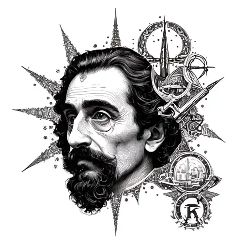 An intricate tattoo design combining elements from Salvador Dali's surreal art with iconic symbols from Harry Potter and Star Wars, creating a unique and visually stunning piece that represents the client's favorite things tattoo design idea