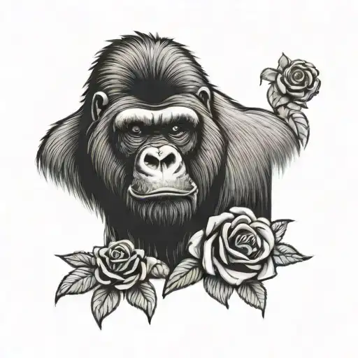 Silverback gorilla with roses and border collie on a lead tattoo design idea