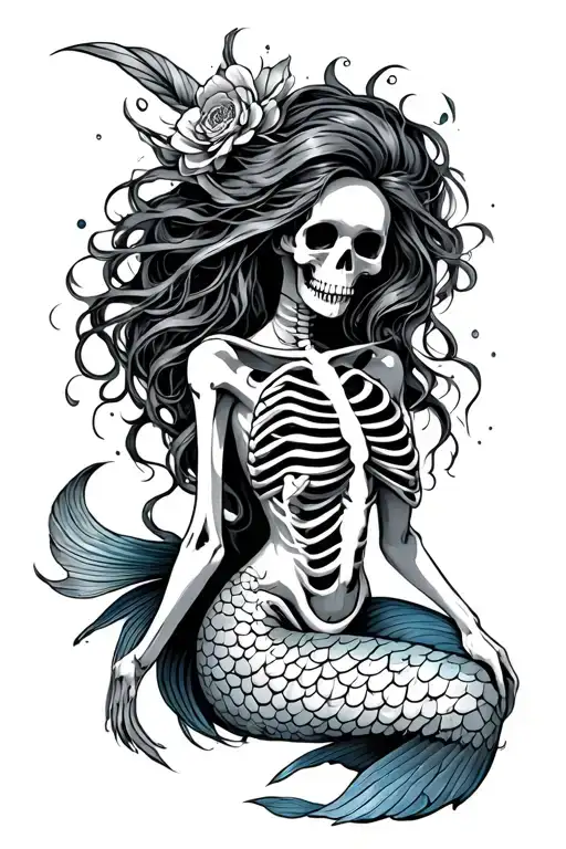 mermaid siren evil skeleton tattoo design idea