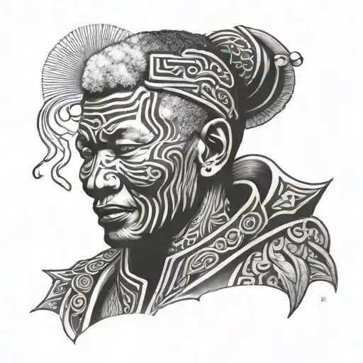 Mandela with ronin mask tattoo design idea
