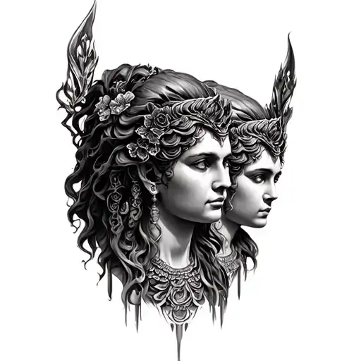 hecate goddess 3 heads tattoo design idea