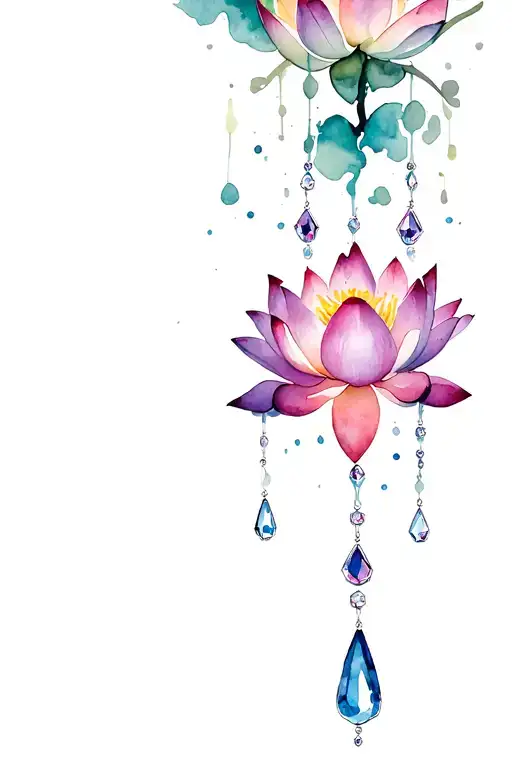 lotus flower, with jewels hanging down tattoo design idea