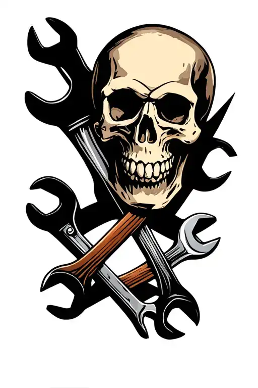 skull and wrenches crossed tattoo design idea
