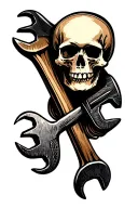 skull and wrenches crossed tattoo design idea