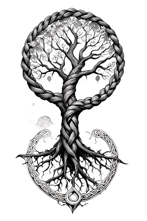 Tree of life tree, with a Celtic braid that will go around the arm tattoo design idea