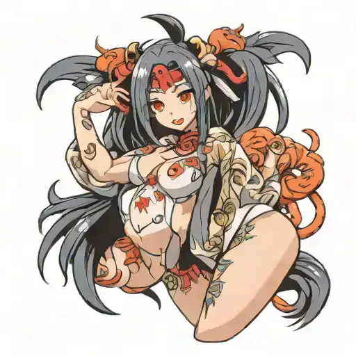 nude waifu ahegao yokai gurl tattoo design idea