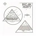 Rick and Morty spaceship picking up a pyramid tattoo design idea
