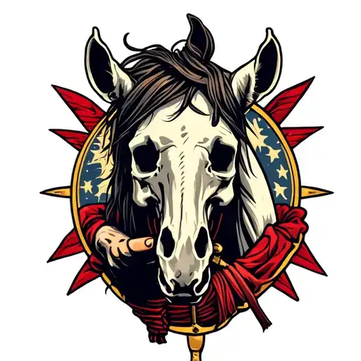 war horse skeleton hand holding tattoo design idea