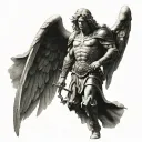 Arch angel Michael walking towards battle tattoo design idea