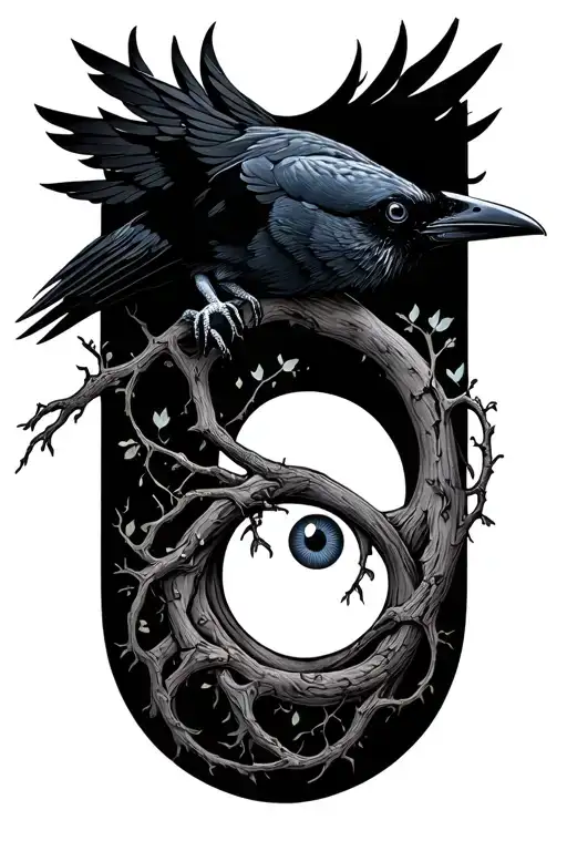 crow tree of life intertwined semicolon eye inside tattoo design idea