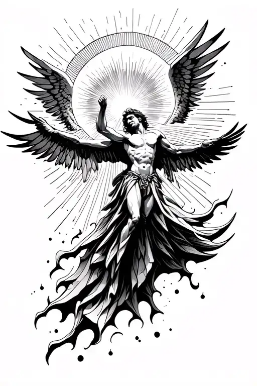 Icarus falling from the sun with his wings melting tattoo design idea