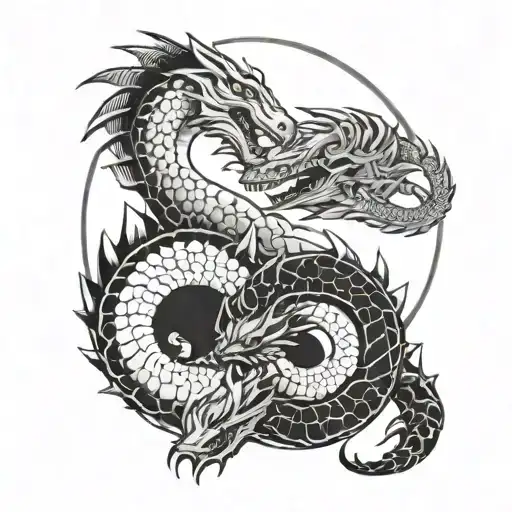 dinosaur and dragon in yin yang tattoo sketch style design tattoo design idea